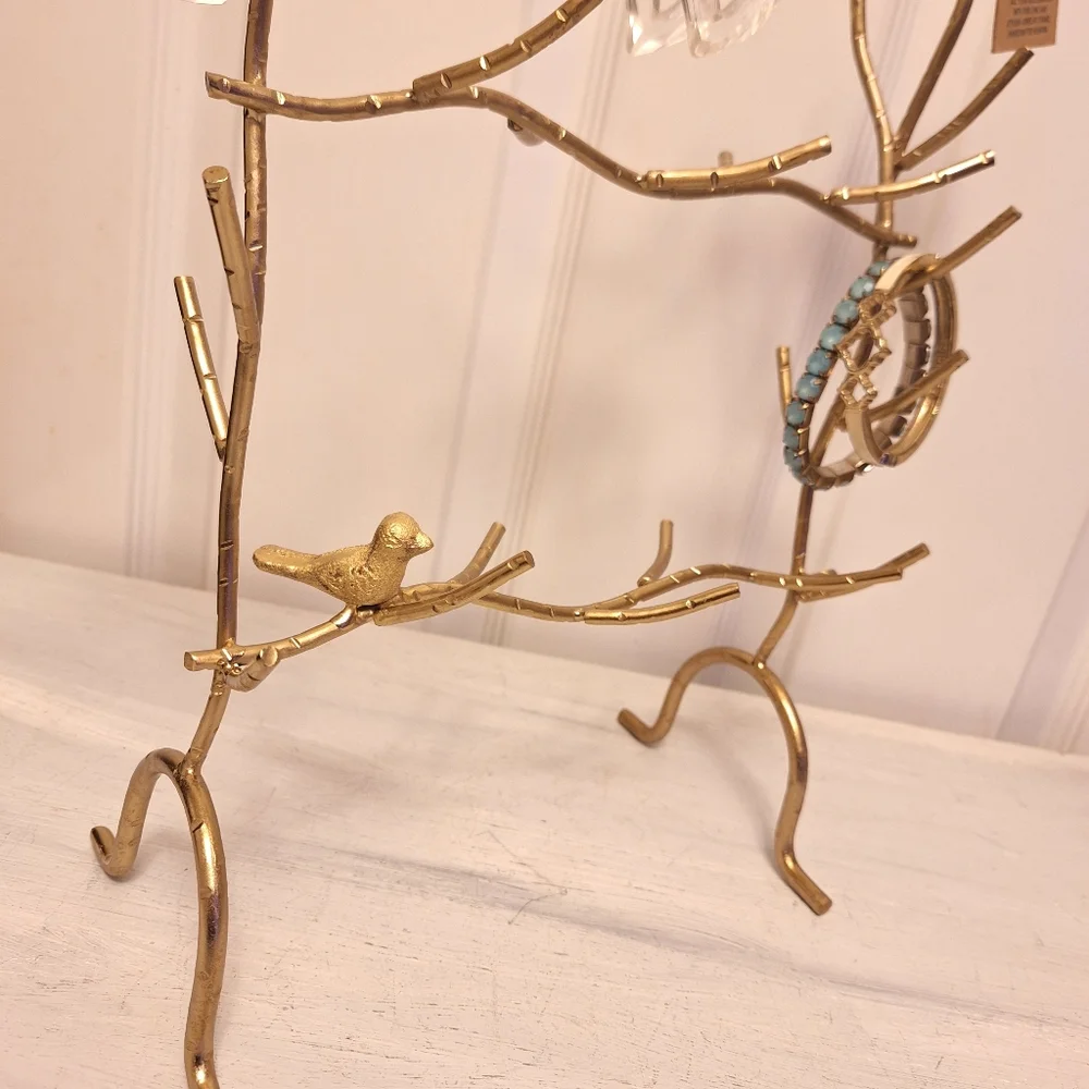 Birds Gold Metal Jewelry Display Stand Tree Branch Organizer Holder Gift for Her